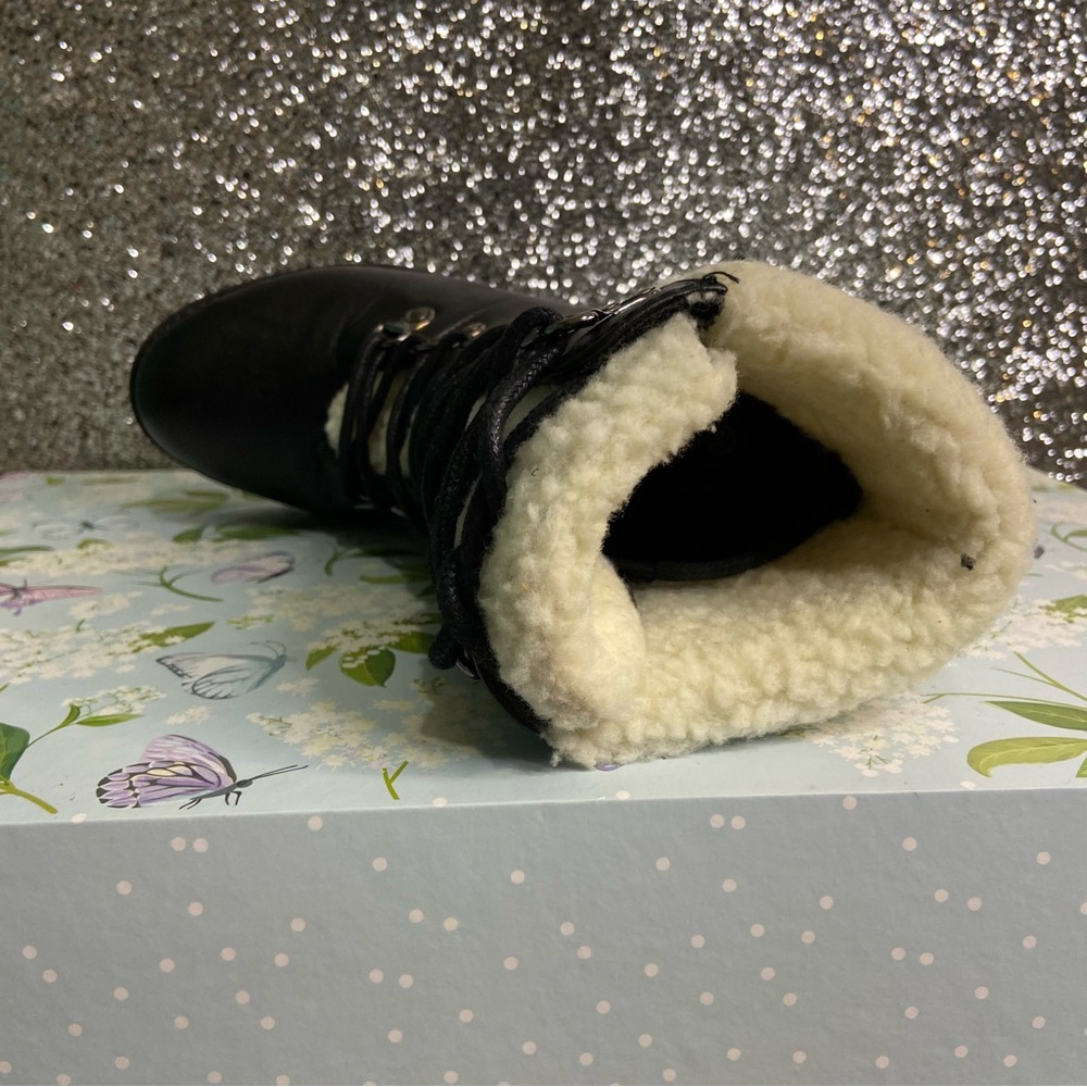 Faux Fur/ Leather Chunk Heel Combat Boots - Picture 8 of 10